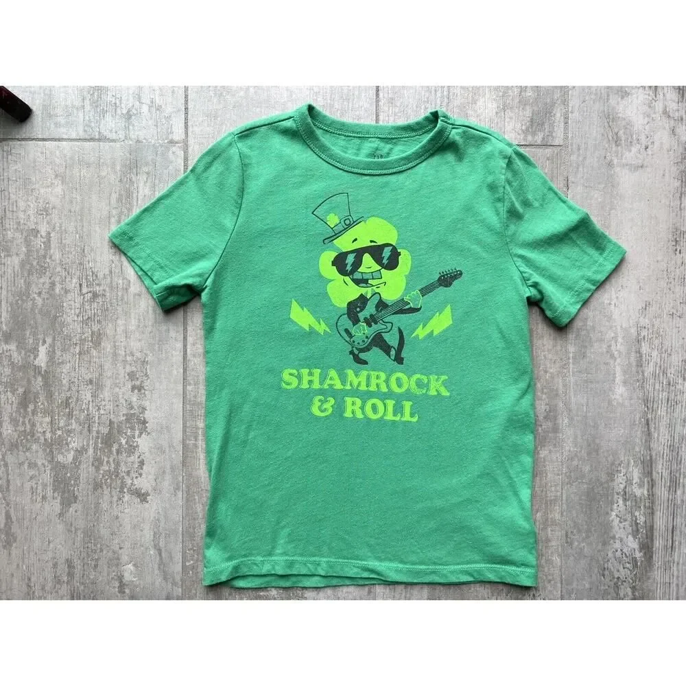 Gap Kids Shamrock & Roll Graphic T-Shirt St Patricks Paddys Pattys Day S 6-7